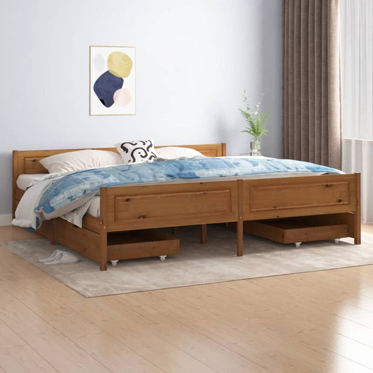 Berkfield Bed Frame with 4 Drawers Honey Brown Solid Wood Pine 200x200 cm