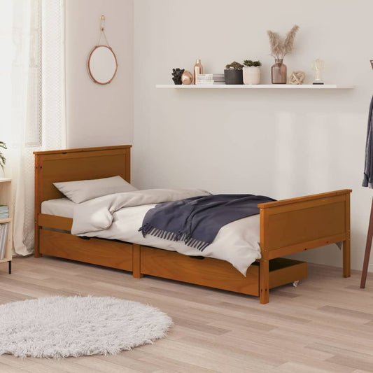Berkfield Bed Frame with 2 Drawers Honey Brown Solid Wood Pine 100x200 cm