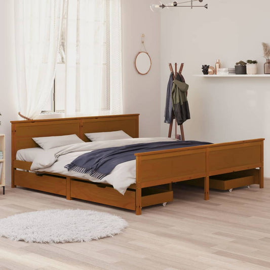Berkfield Bed Frame with 4 Drawers Honey Brown Solid Wood Pine 180x200 cm