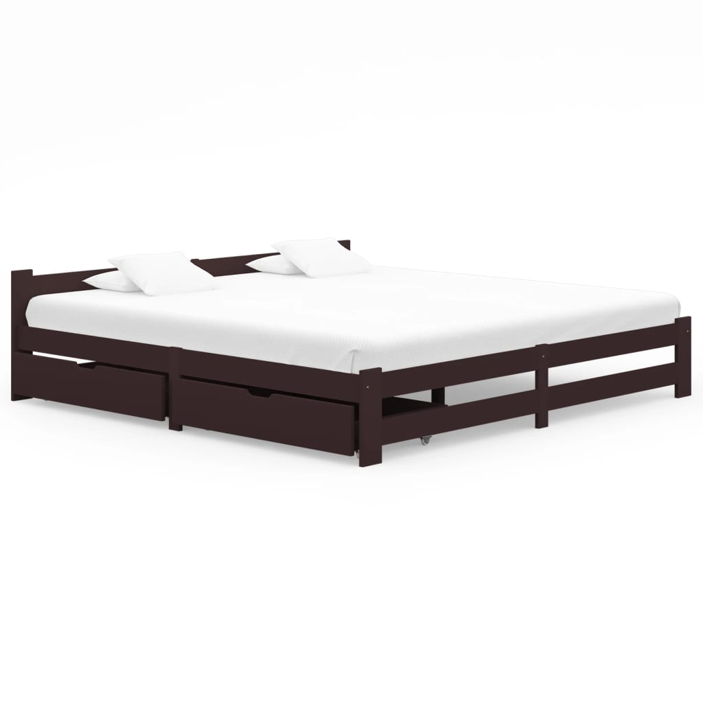 Berkfield Bed Frame with 2 Drawers Dark Brown Solid Pinewood 200x200 cm