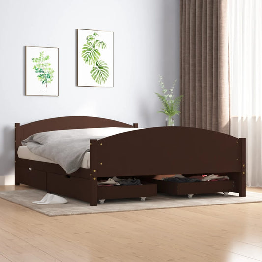 Berkfield Bed Frame with 4 Drawers Dark Brown 160x200 cm Solid Wood Pine