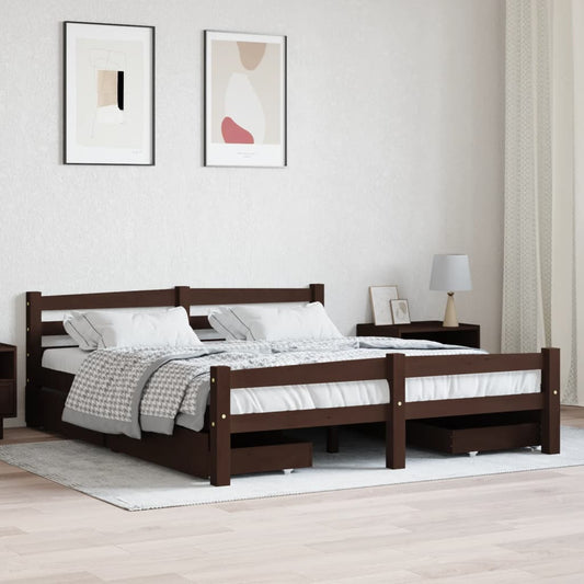 Berkfield Bed Frame with 4 Drawers Dark Brown Solid Pinewood 160x200 cm