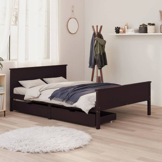 Berkfield Bed Frame with 2 Drawers Dark Brown 160x200 cm Solid Wood Pine