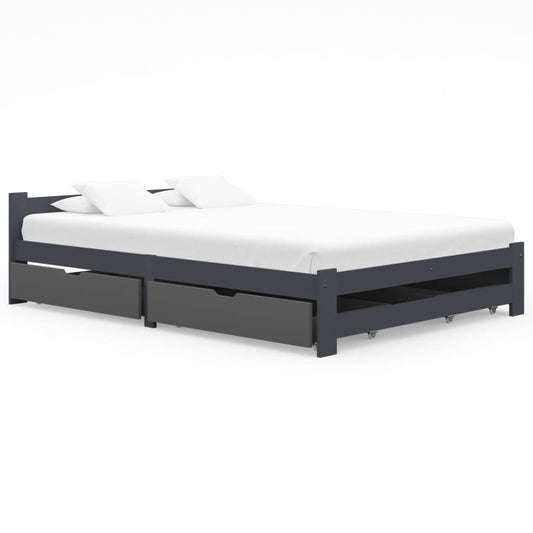 Berkfield Bed Frame with 4 Drawers Dark Grey Solid Pinewood 140x200 cm