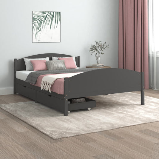 Berkfield Bed Frame with 2 Drawers Dark Grey Solid Wood Pine 140x200 cm