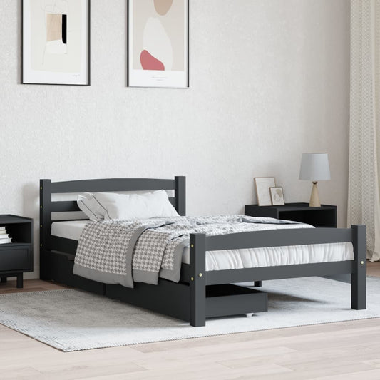 Berkfield Bed Frame with 2 Drawers Dark Grey Solid Pinewood 90x200 cm