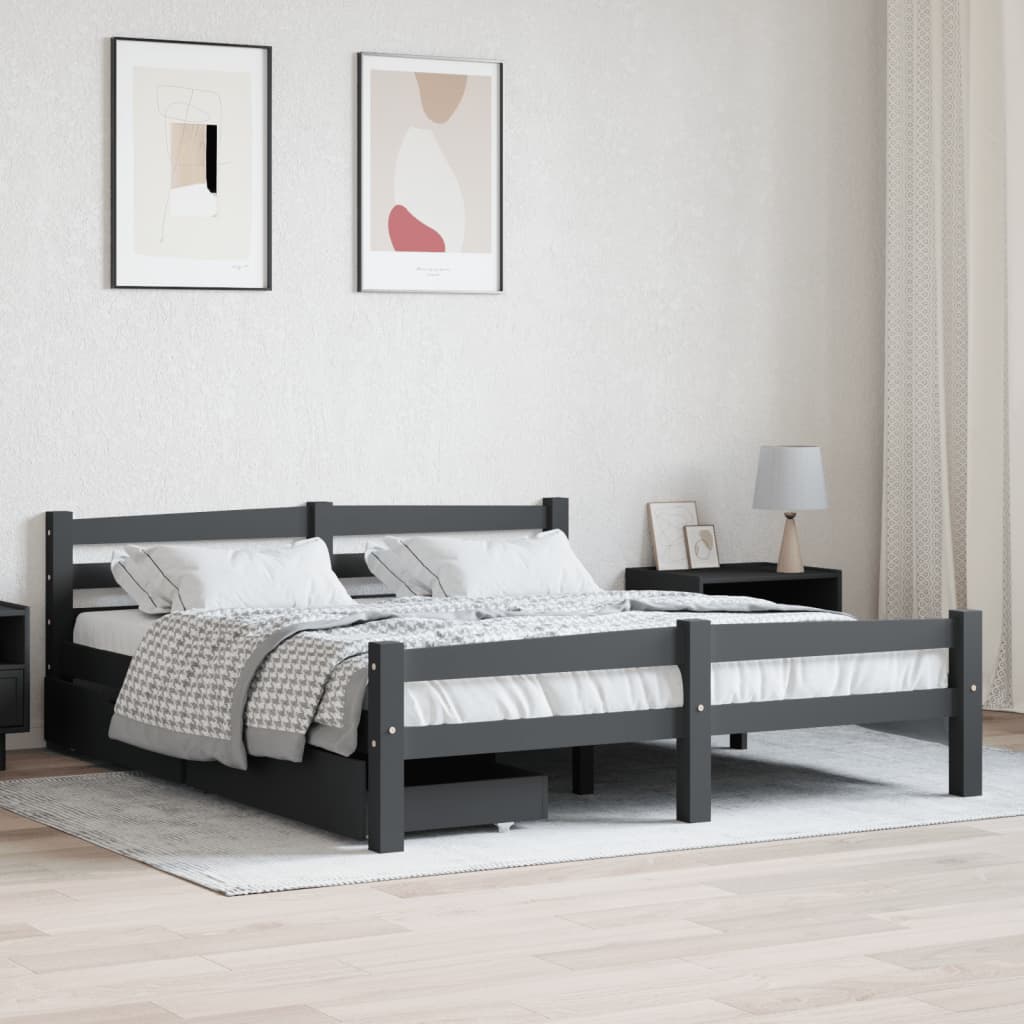 Berkfield Bed Frame with 2 Drawers Dark Grey Solid Pinewood 160x200 cm
