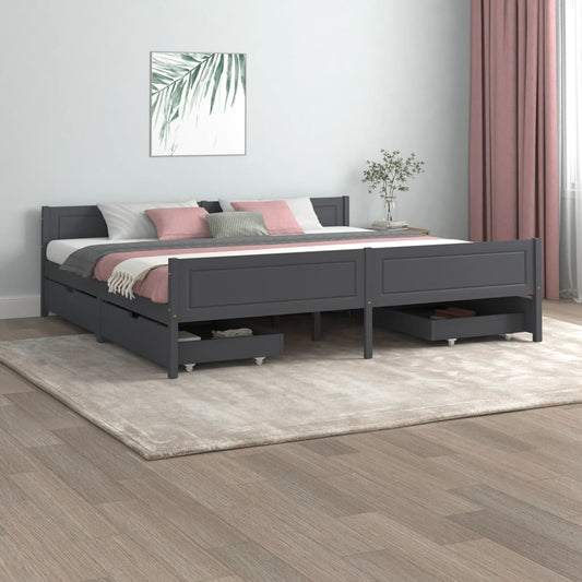 Berkfield Bed Frame with 4 Drawers Dark Grey Solid Wood Pine 200x200 cm