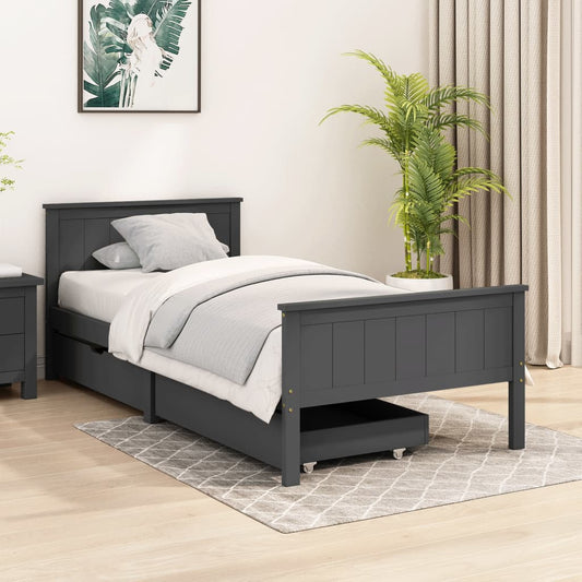 Berkfield Bed Frame with 2 Drawers Dark Grey Solid Wood Pine 100x200 cm