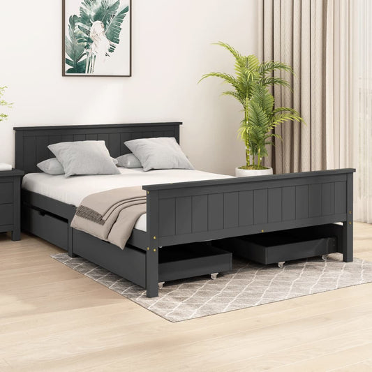 Berkfield Bed Frame with 4 Drawers Dark Grey Solid Wood Pine 140x200 cm