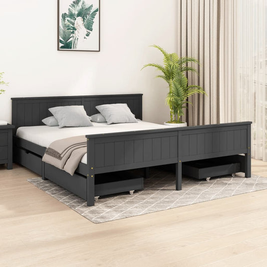 Berkfield Bed Frame with 4 Drawers Dark Grey Solid Wood Pine 200x200 cm 6FT Super King