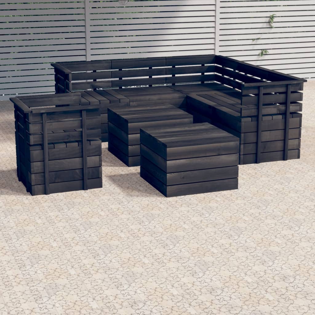 Berkfield 8 Piece Garden Pallet Lounge Set Solid Pinewood Dark Grey
