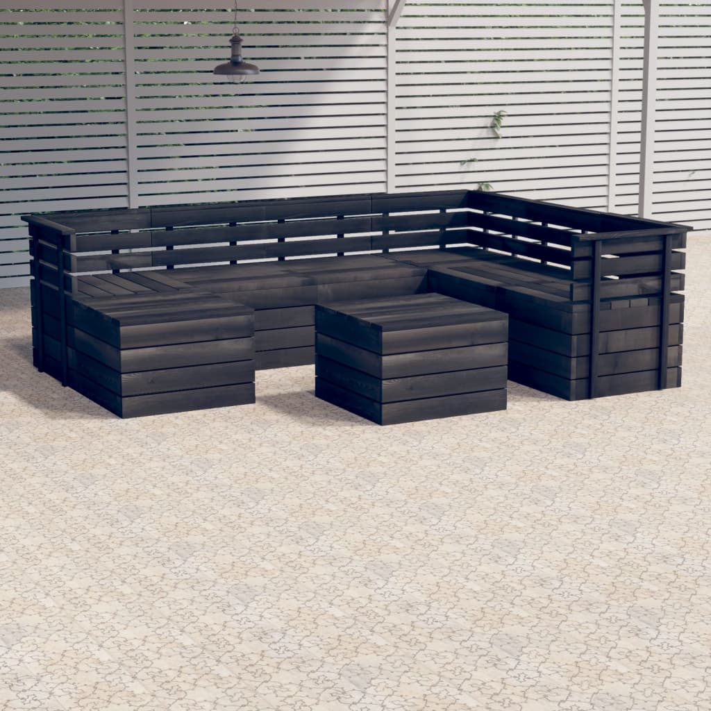Berkfield 8 Piece Garden Pallet Lounge Set Solid Pinewood Dark Grey