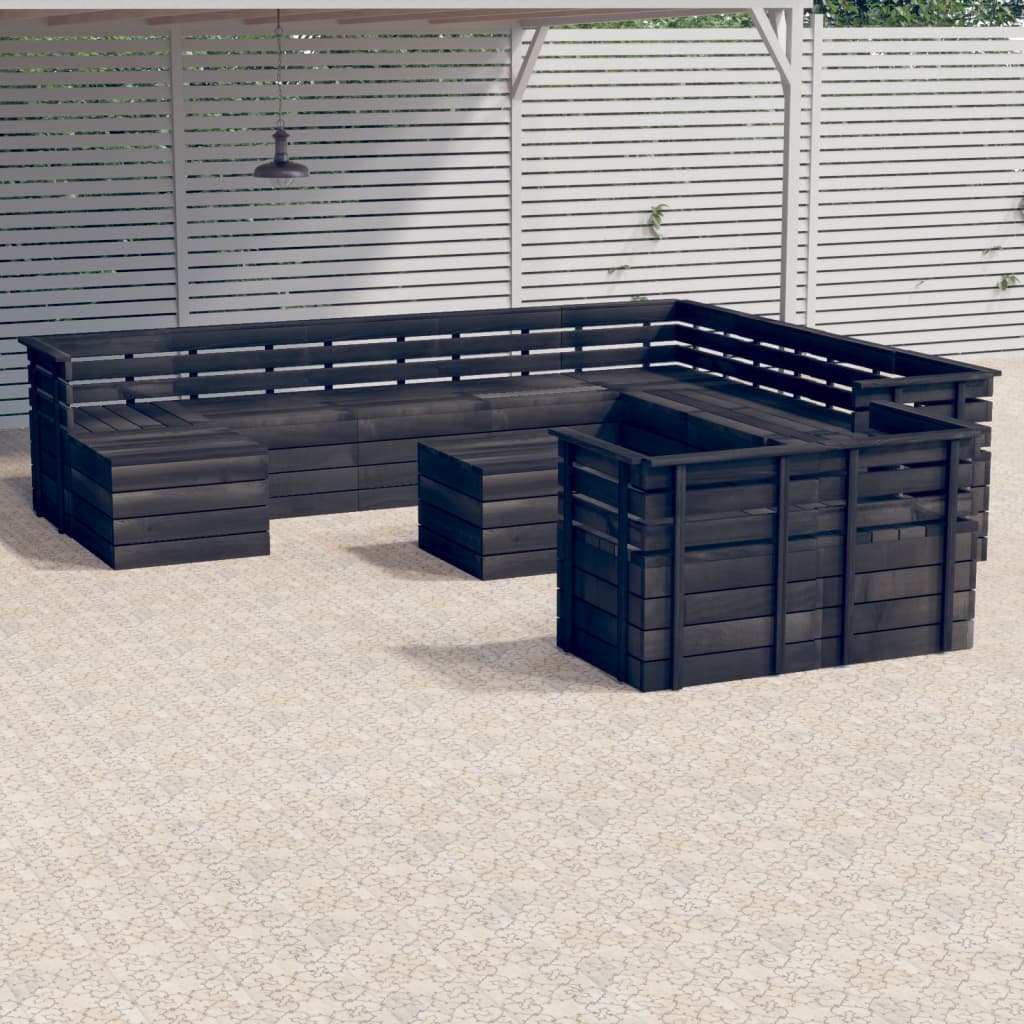 Berkfield 10 Piece Garden Pallet Lounge Set Solid Pinewood Dark Grey