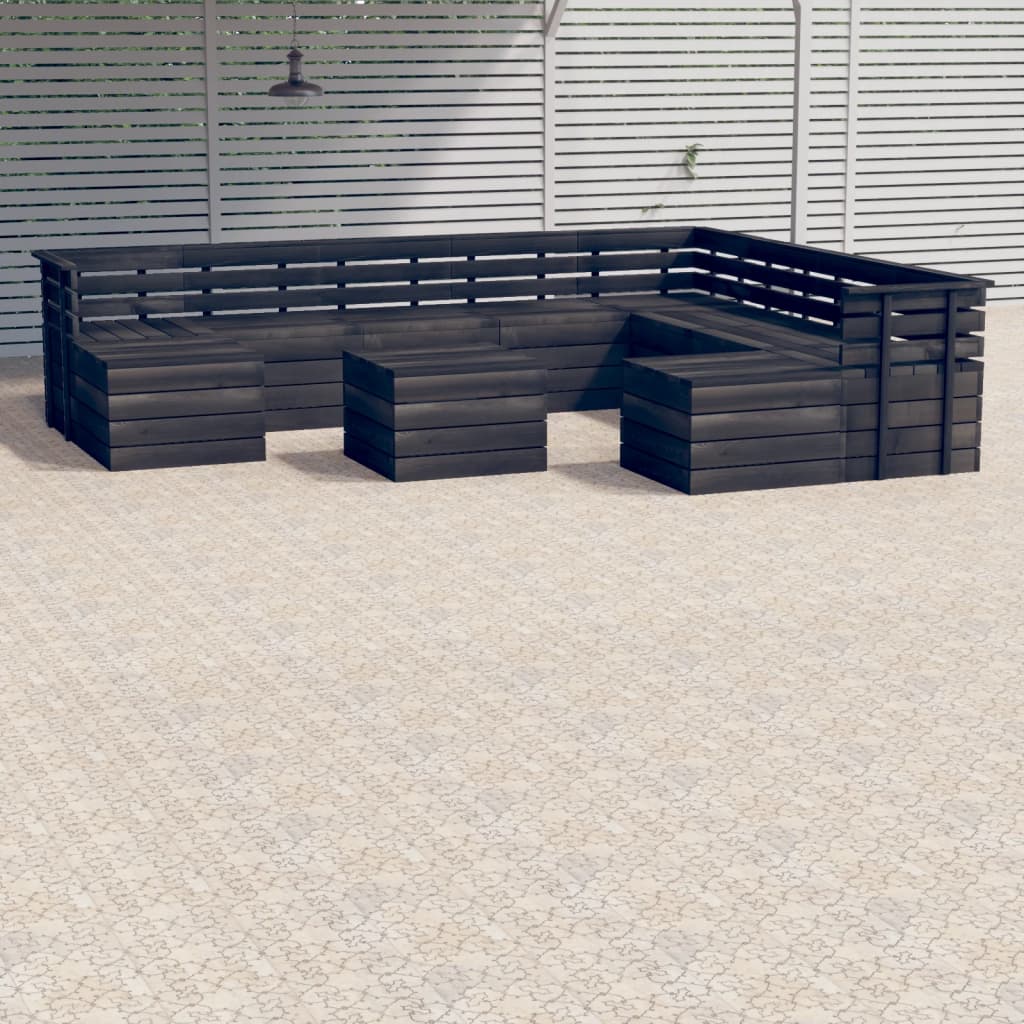 Berkfield 11 Piece Garden Pallet Lounge Set Solid Pinewood Dark Grey