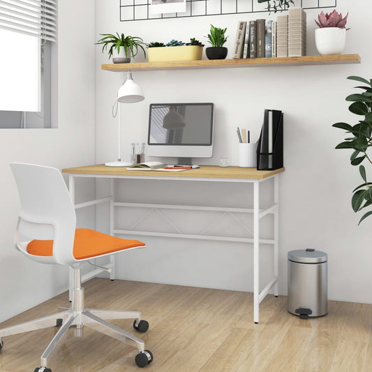 Berkfield Computer Desk White and Light Oak 105x55x72 cm MDF and Metal