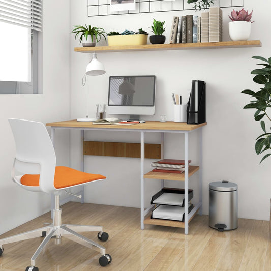 Berkfield Computer Desk White and Light Oak 105x55x72 cm MDF and Metal