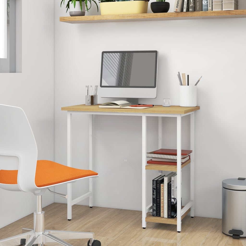 Berkfield Computer Desk White and Light Oak 80x40x72 cm MDF and Metal