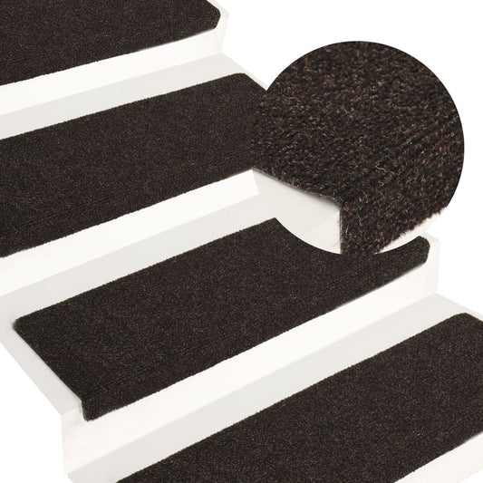 Berkfield Stair Mats 15 pcs Needle Punch 65x21x4 cm Dark Brown