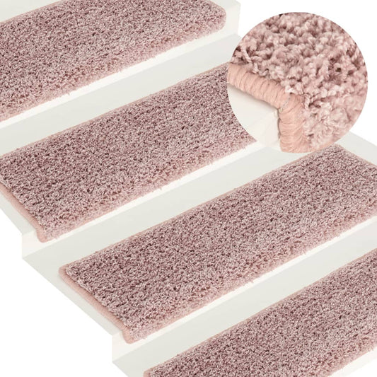 Berkfield Carpet Stair Treads 15 pcs 65x21x4 cm White and Pink