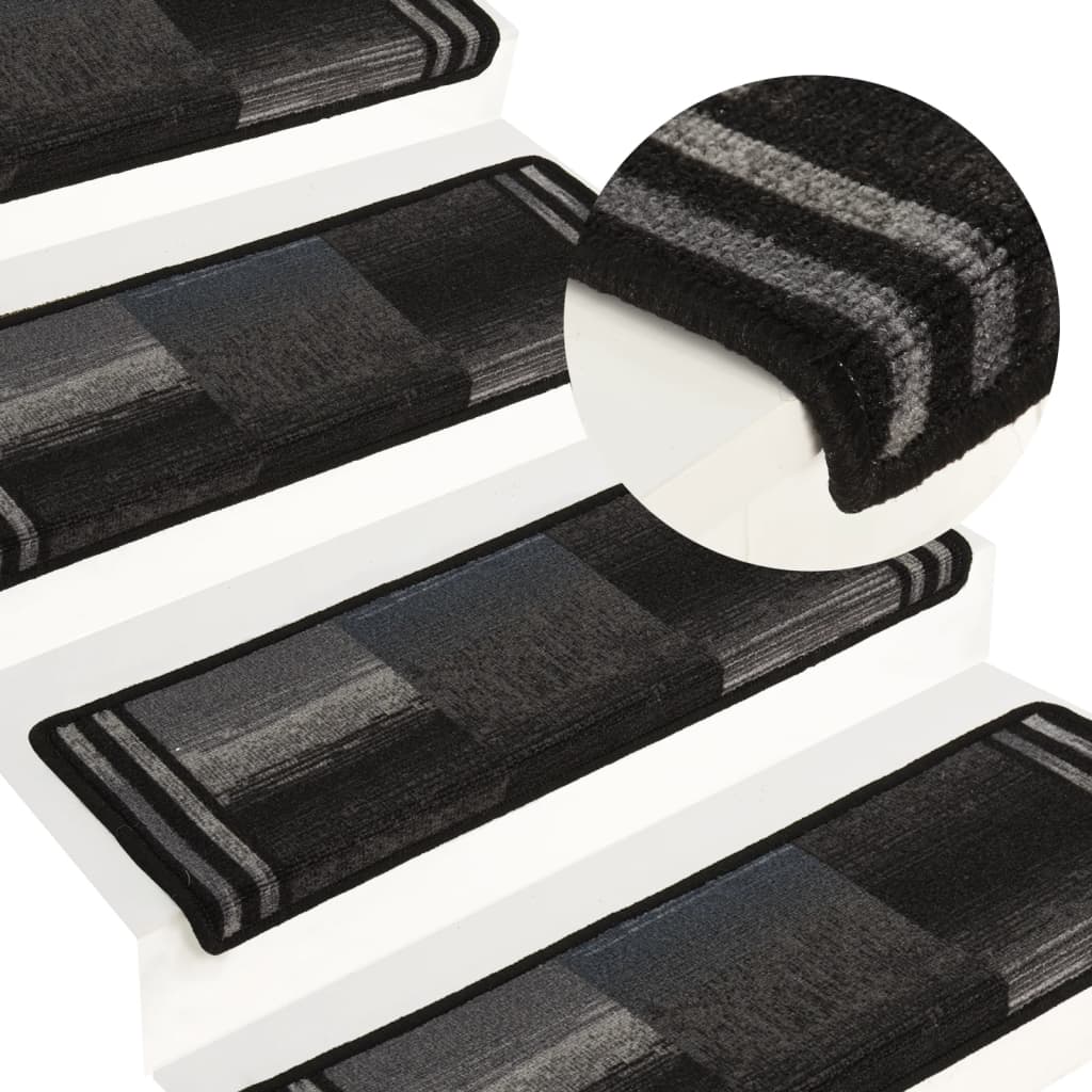 Berkfield Stair Mats Self-adhesive 15 pcs 65x21x4 cm Black and Grey
