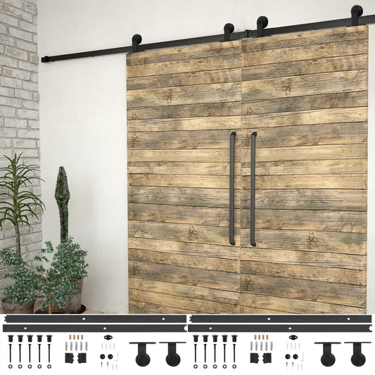Berkfield Sliding Door Hardware Kits 2 pcs 183 cm Steel Black