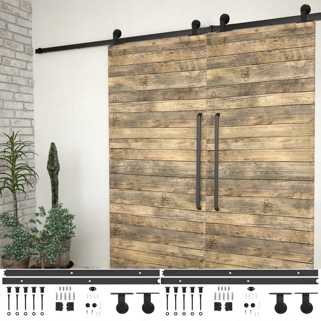 Berkfield Sliding Door Hardware Kits 2 pcs 200 cm Steel Black