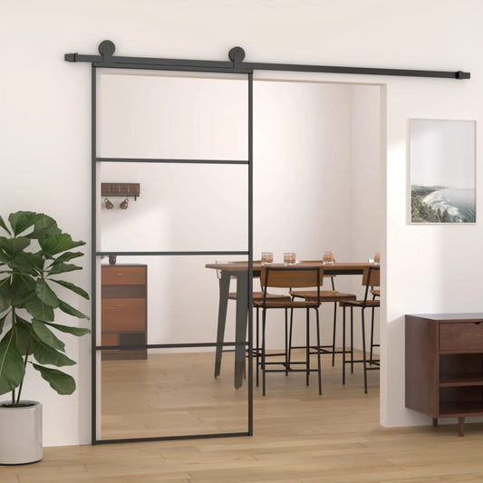 Berkfield Sliding Door Aluminium and ESG Glass 90x205 cm Black