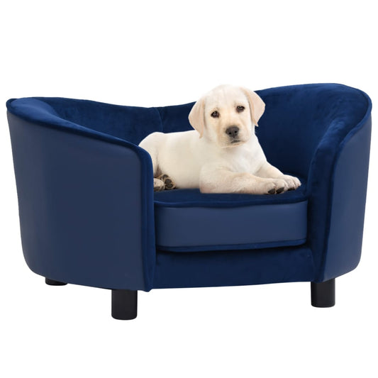 Berkfield Dog Sofa Blue 69x49x40 cm Plush and Faux Leather