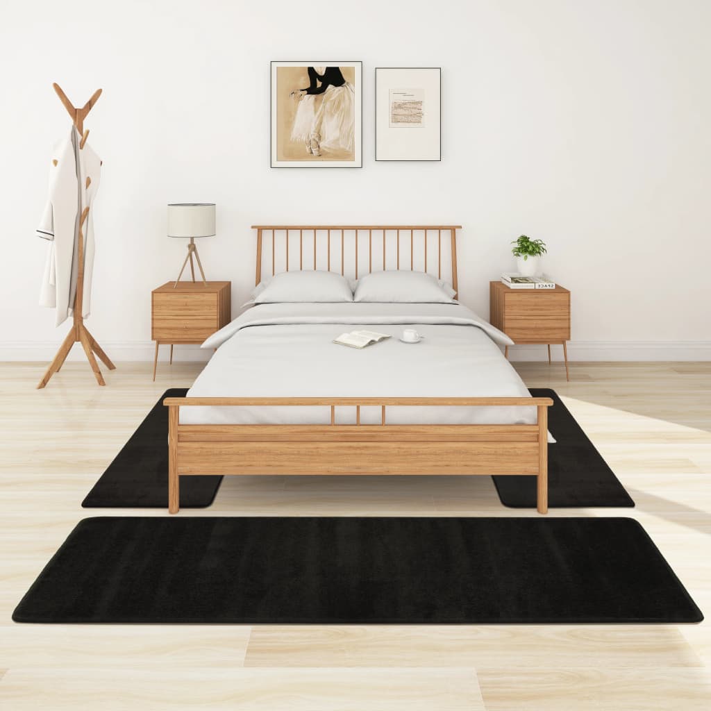 Berkfield Bed Carpets Shaggy High Pile 3 pcs Black