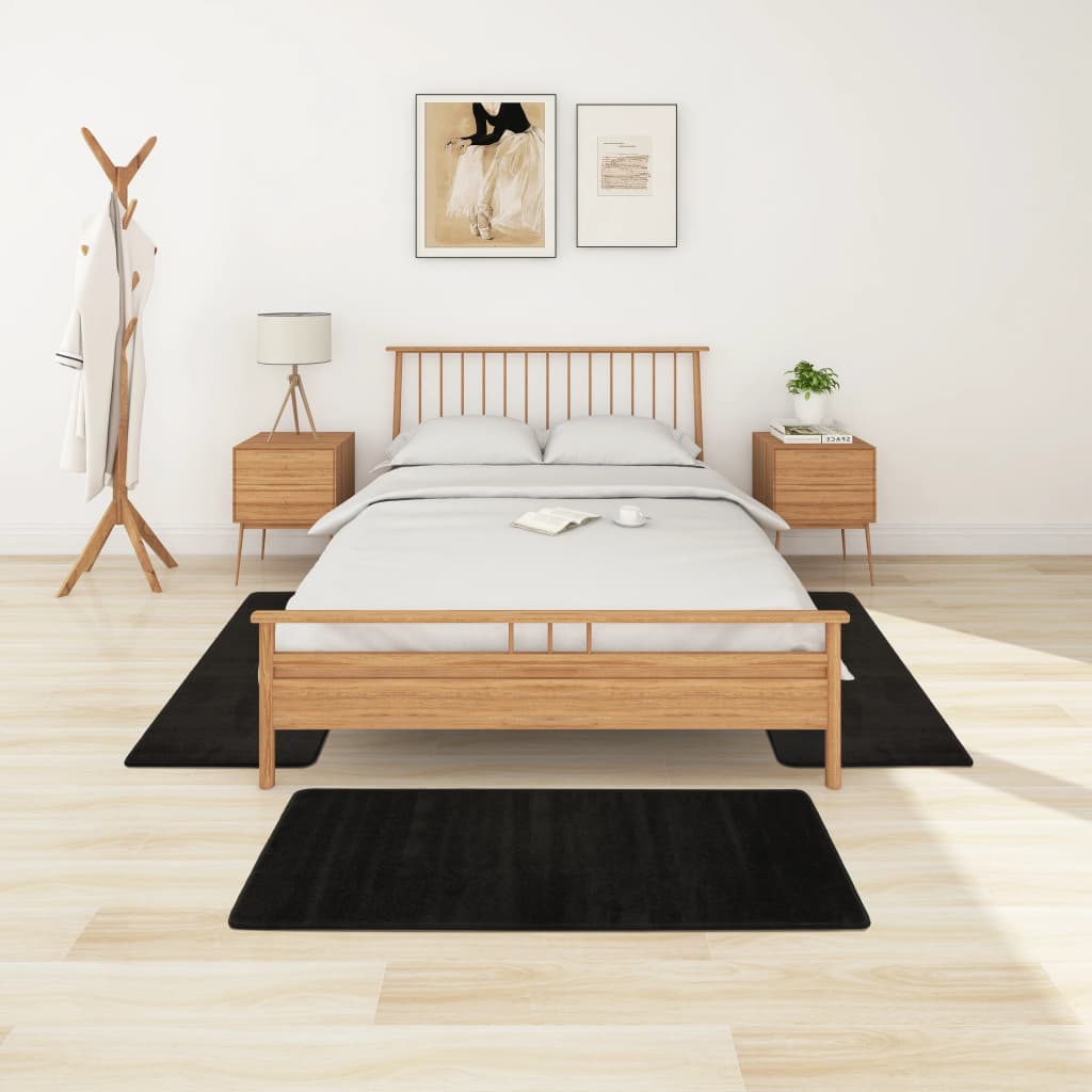 Berkfield Bed Carpets Shaggy High Pile 3 pcs Black