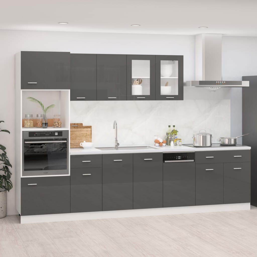 Berkfield 7 Piece Kitchen Cabinet Set High Gloss Grey Engineered Wood