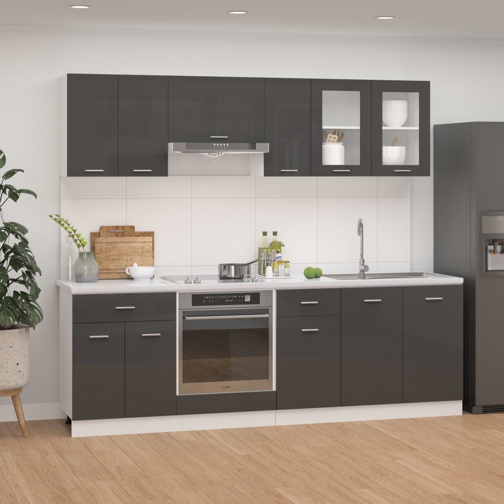 Berkfield 8 Piece Kitchen Cabinet Set High Gloss Grey Engineered Wood