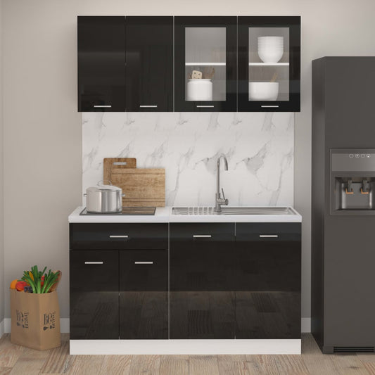 Berkfield 4 Piece Kitchen Cabinet Set High Gloss Black Engineered Wood