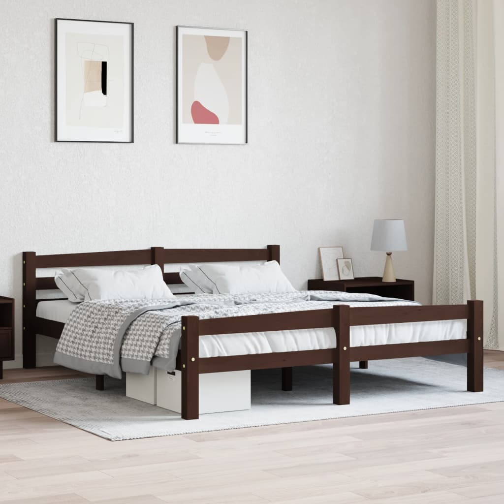Berkfield Bed Frame Dark Brown Solid Pinewood 160x200 cm