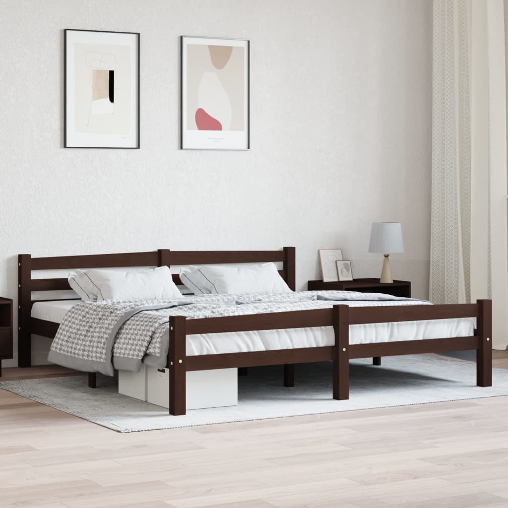 Berkfield Bed Frame Dark Brown Solid Pinewood 180x200 cm 6FT Super King