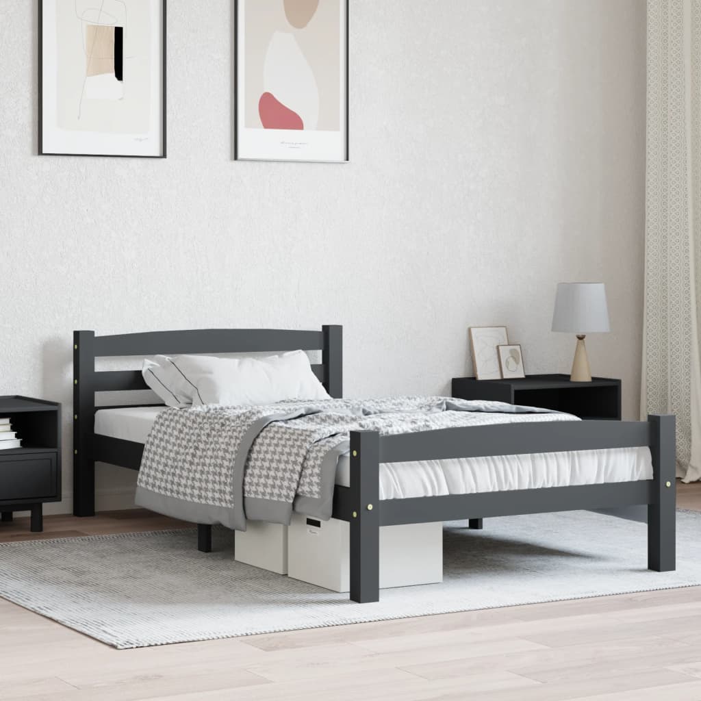 Berkfield Bed Frame Dark Grey Solid Pinewood 90x200 cm