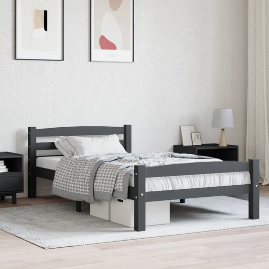 Berkfield Bed Frame Dark Grey Solid Pinewood 90x200 cm