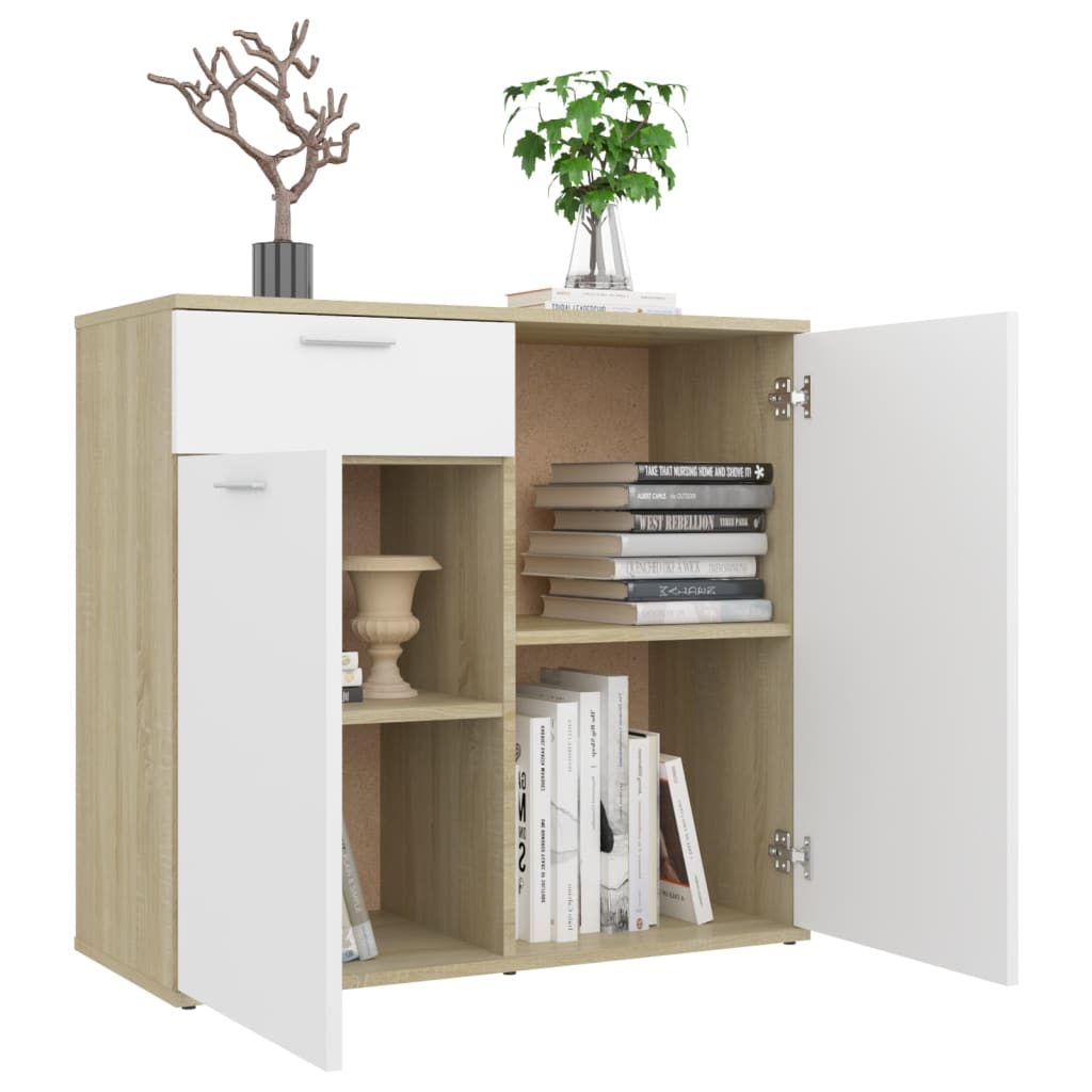 Berkfield Sideboard White and Sonoma Oak 80x36x75 cm Engineered Wood