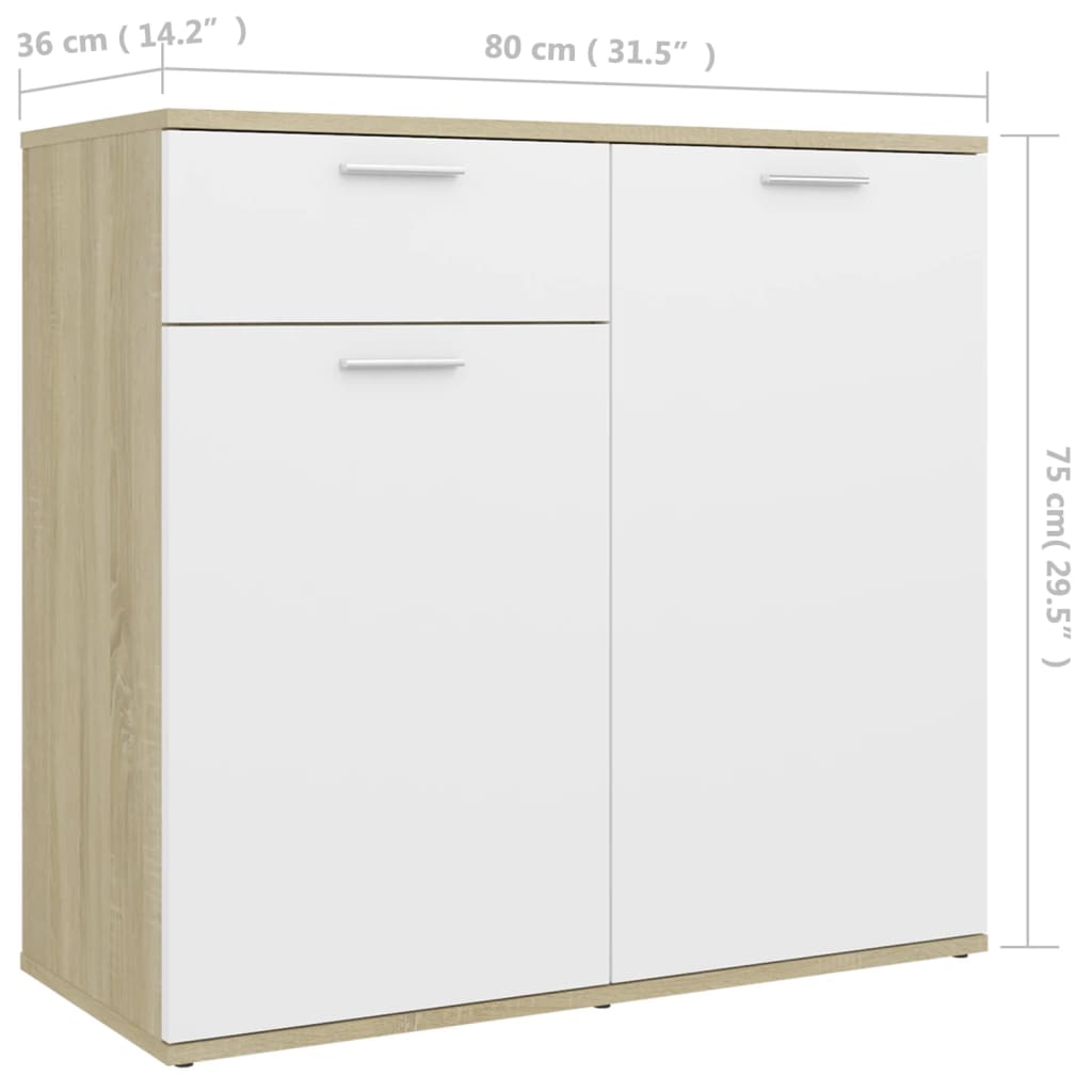 Berkfield Sideboard White and Sonoma Oak 80x36x75 cm Engineered Wood