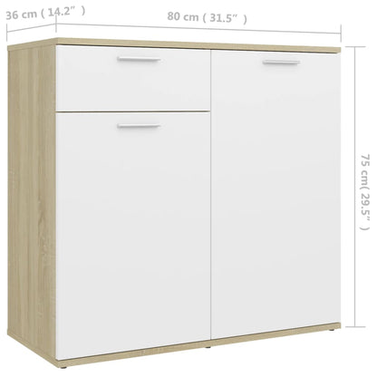 Berkfield Sideboard White and Sonoma Oak 80x36x75 cm Engineered Wood