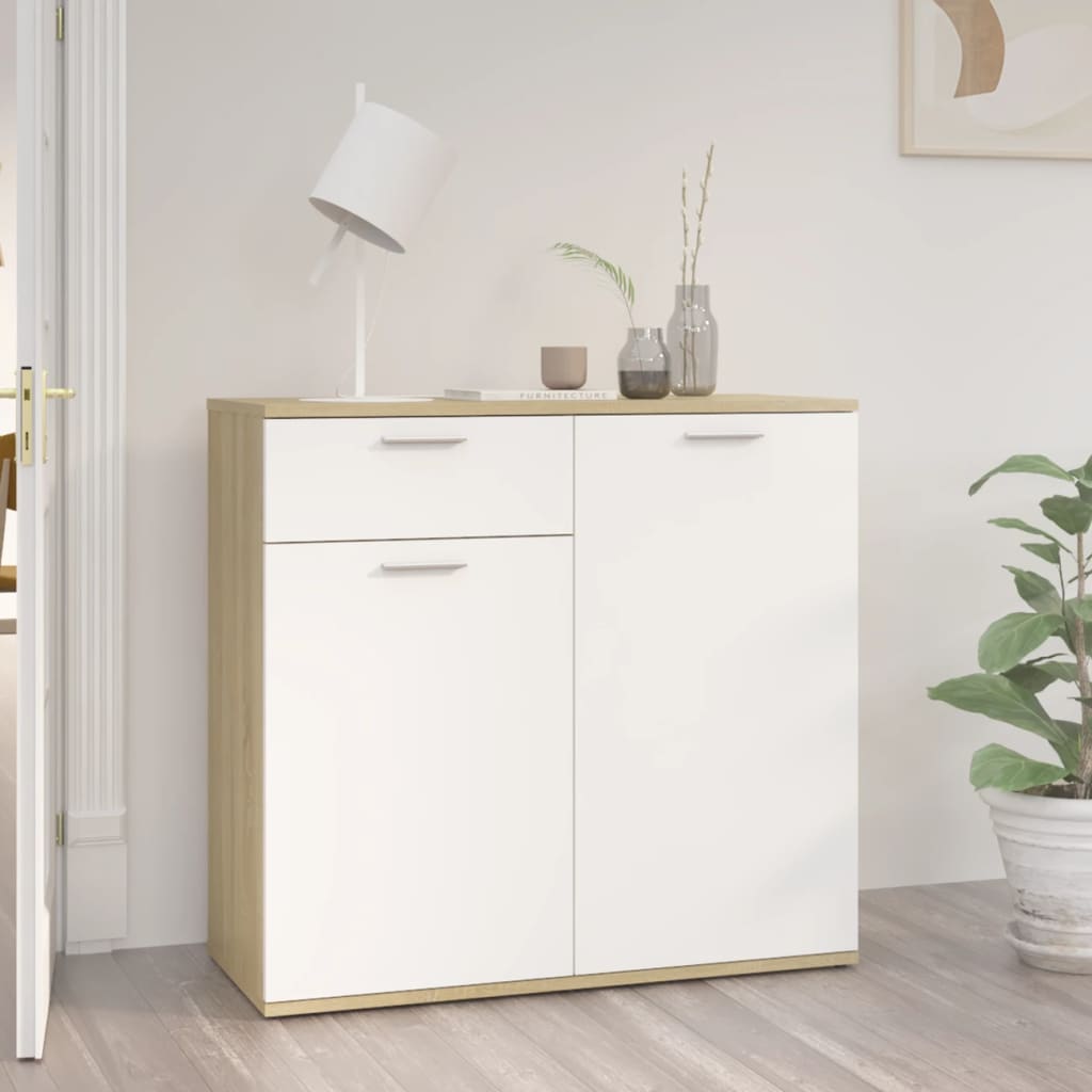 Berkfield Sideboard White and Sonoma Oak 80x36x75 cm Engineered Wood