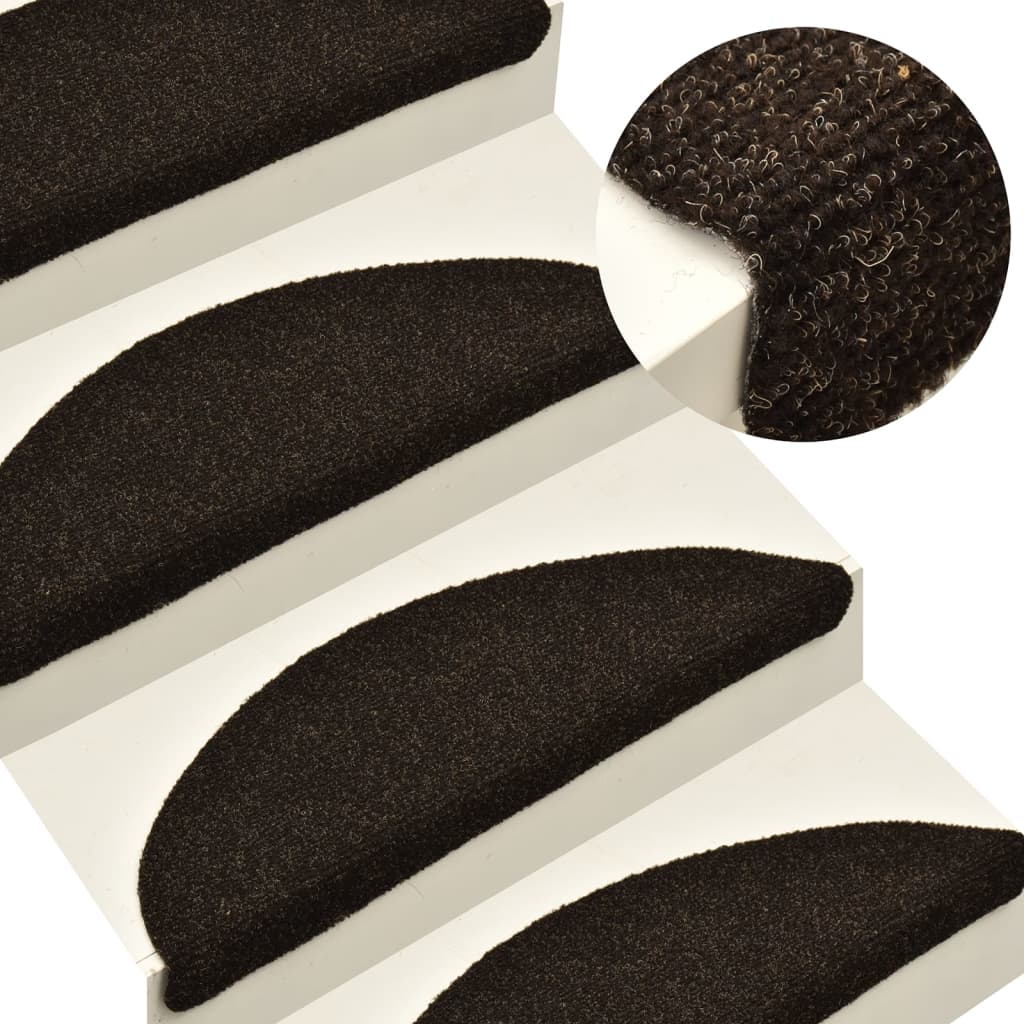 Berkfield Self-adhesive Stair Mats 10pcs Dark Brown 65x21x4cm Needle Punch