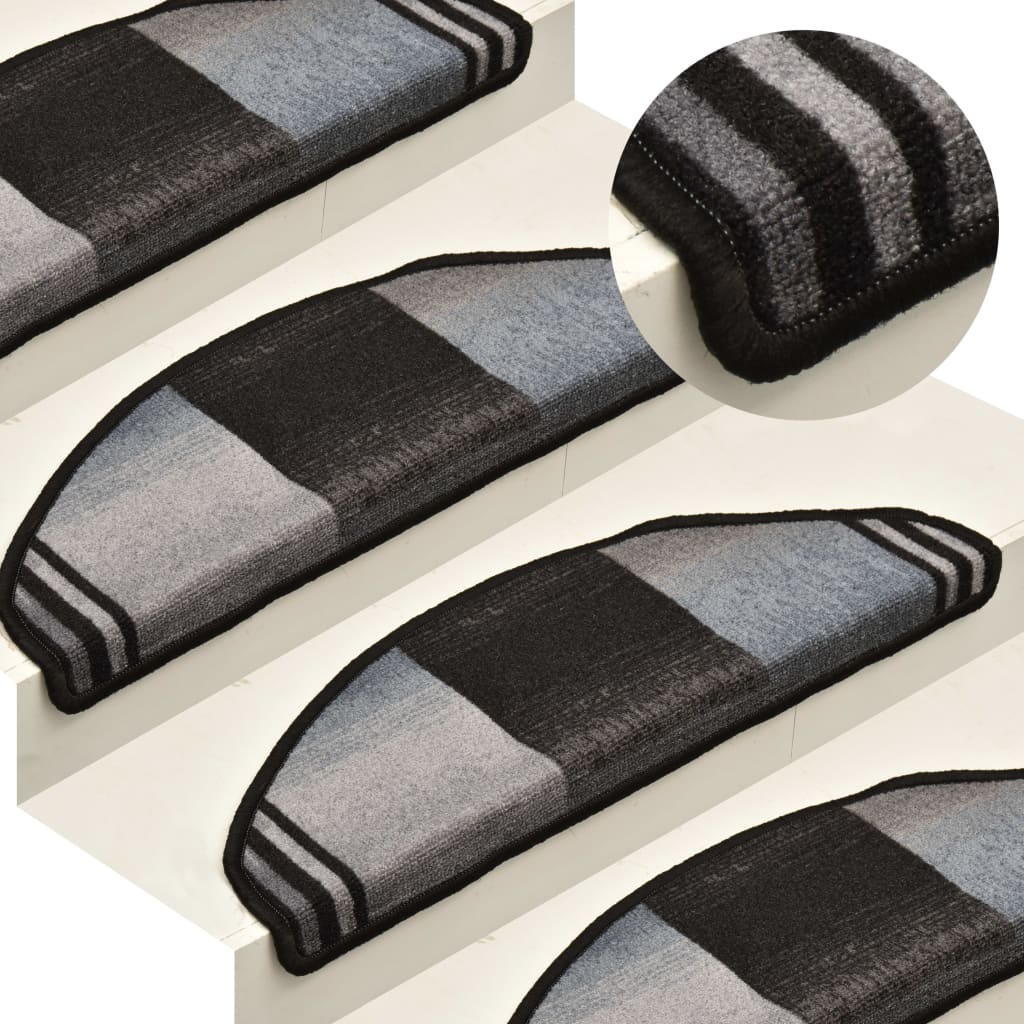 Berkfield Stair Mats Self-adhesive 5 pcs 65x21x4 cm Black and Grey