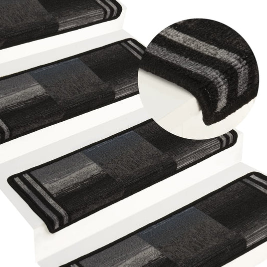 Berkfield Stair Mats Self-adhesive 10 pcs 65x21x4 cm Black and Grey