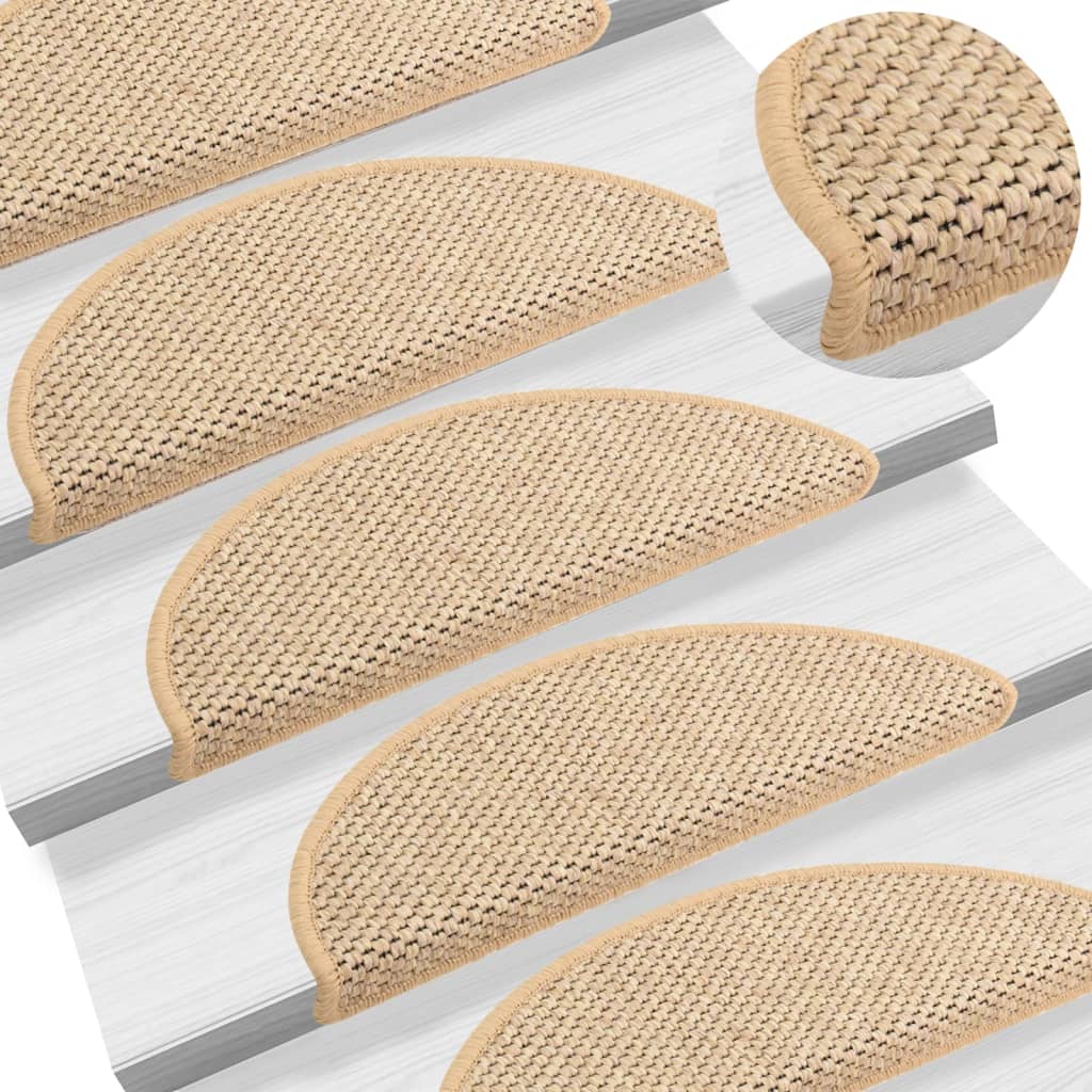 Berkfield Stair Mats Self-adhesive Sisal-Look 15 pcs 56x17x3 cm Light Beige
