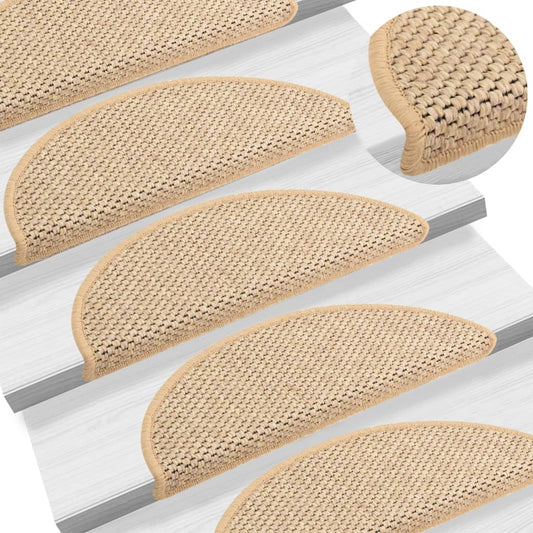 Berkfield Stair Mats Self-adhesive Sisal-Look 15 pcs 56x17x3 cm Light Beige