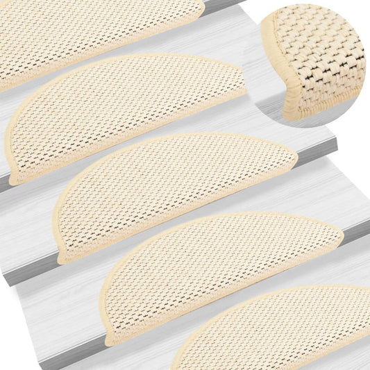 Berkfield Stair Mats Self-adhesive Sisal-Look 15 pcs 56x17x3 cm Cream