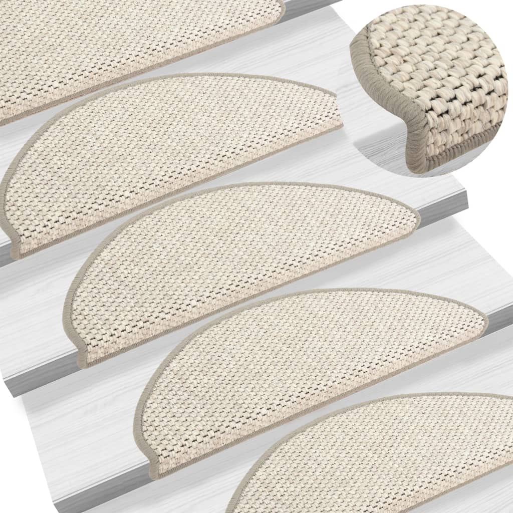 Berkfield Stair Mats Self-adhesive Sisal-Look 15 pcs 65x21x4 cm Beige