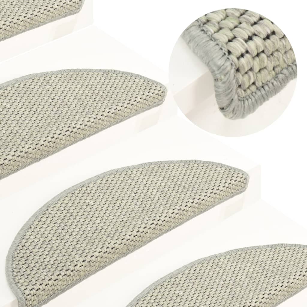 Berkfield Stair Mats Self-adhesive Sisal-Look 15 pcs 65x21x4 cm Grey